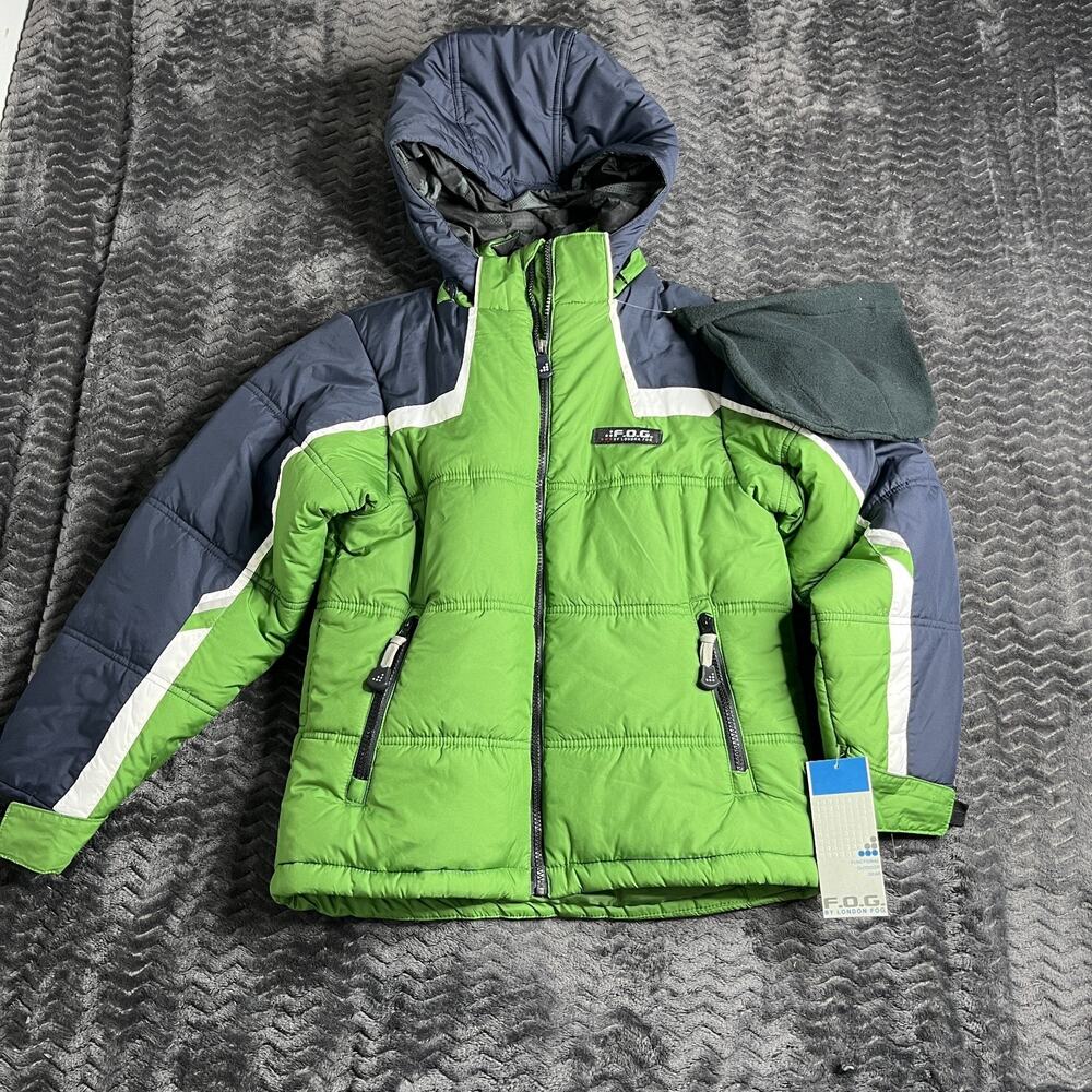 LONDON FOG Kids Green and Blue Jacket Winter Coat Color Block Size 10/12 NWT